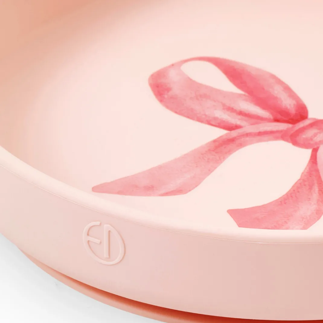 Silikontallrik med bestick - Rosy Bow